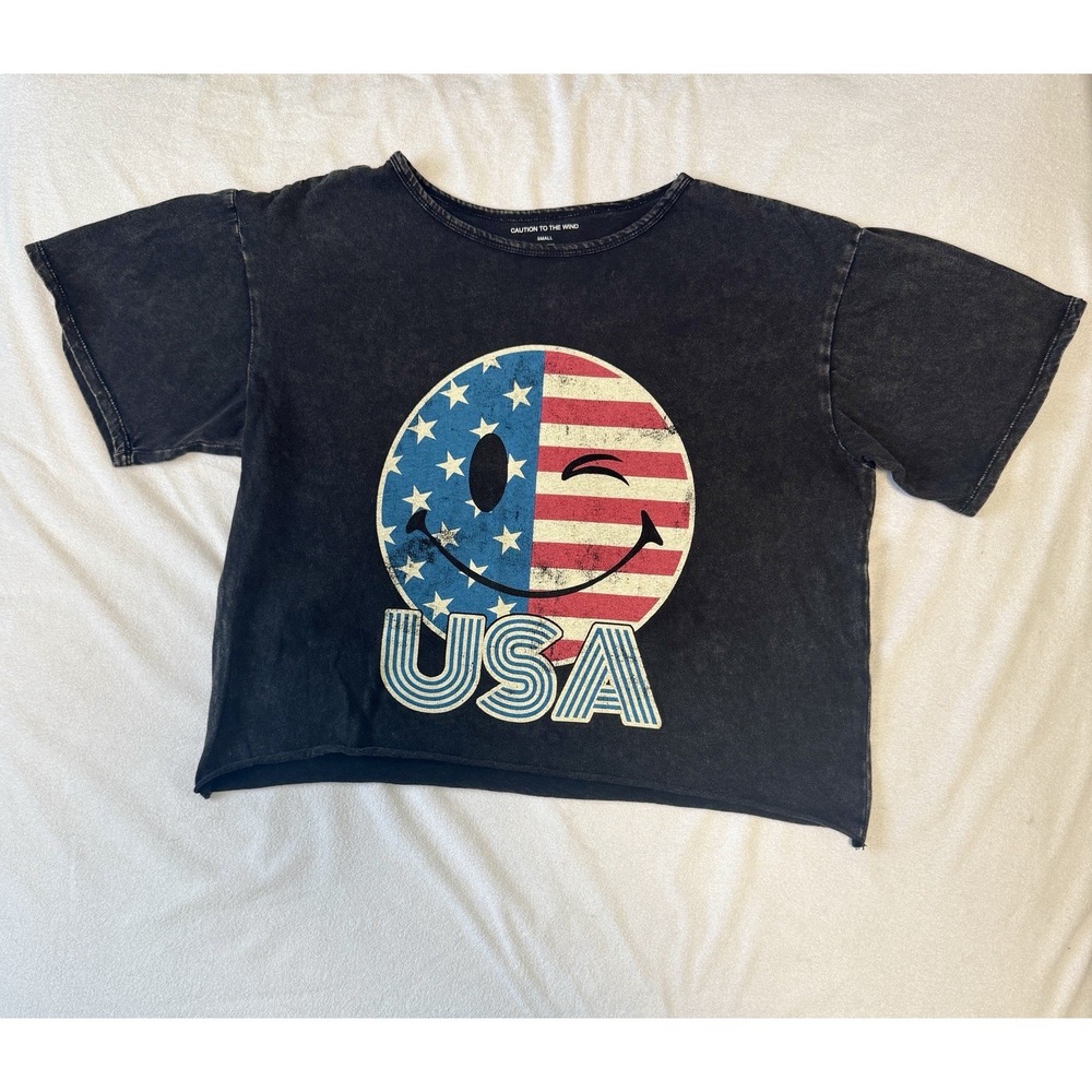Caution to the Wind Urban Outfitters Women USA Oversized Graphic Tee Crop Top SM